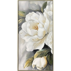 Gold Peony II - 47&quot x 24&quot - Hand-Embellished Canvas in Frame - Ivory