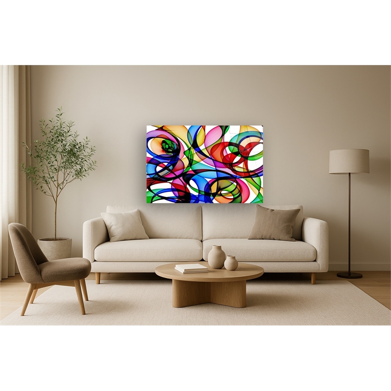 Abstract Circles Frameless Tempered Glass Wall Art - Multicolor
