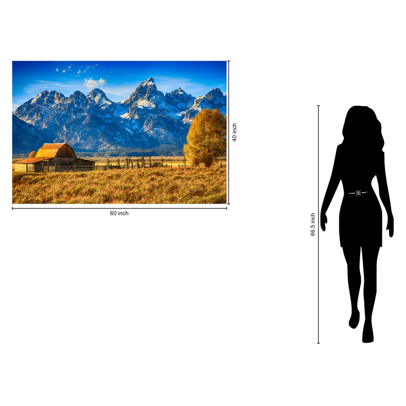 Mountainous Barn Frameless Tempered Glass Wall Art - Multicolor