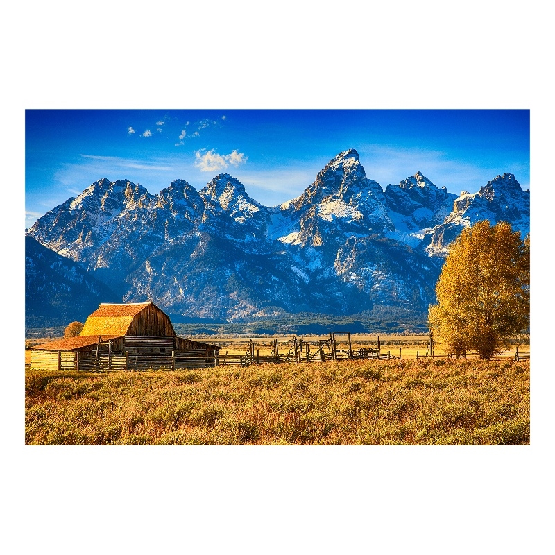 Mountainous Barn Frameless Tempered Glass Wall Art - Multicolor