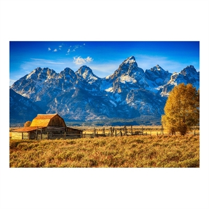 Mountainous Barn Frameless Tempered Glass Wall Art - Multicolor