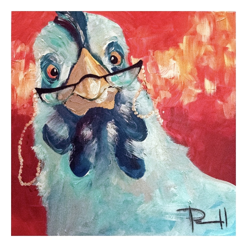 Whimsical Chicken with Glasses Canvas Wall Art - 32