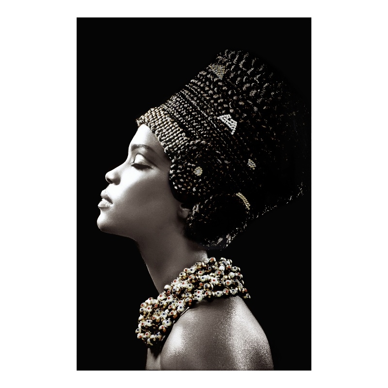 Woman Side Profile Rhinestones Frameless Tempered Glass Wall - Multicolor
