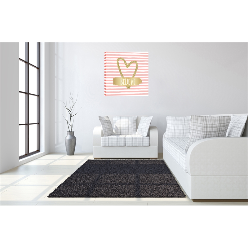 Believe in Gold Heart Whimsy Canvas Wall Art - 24