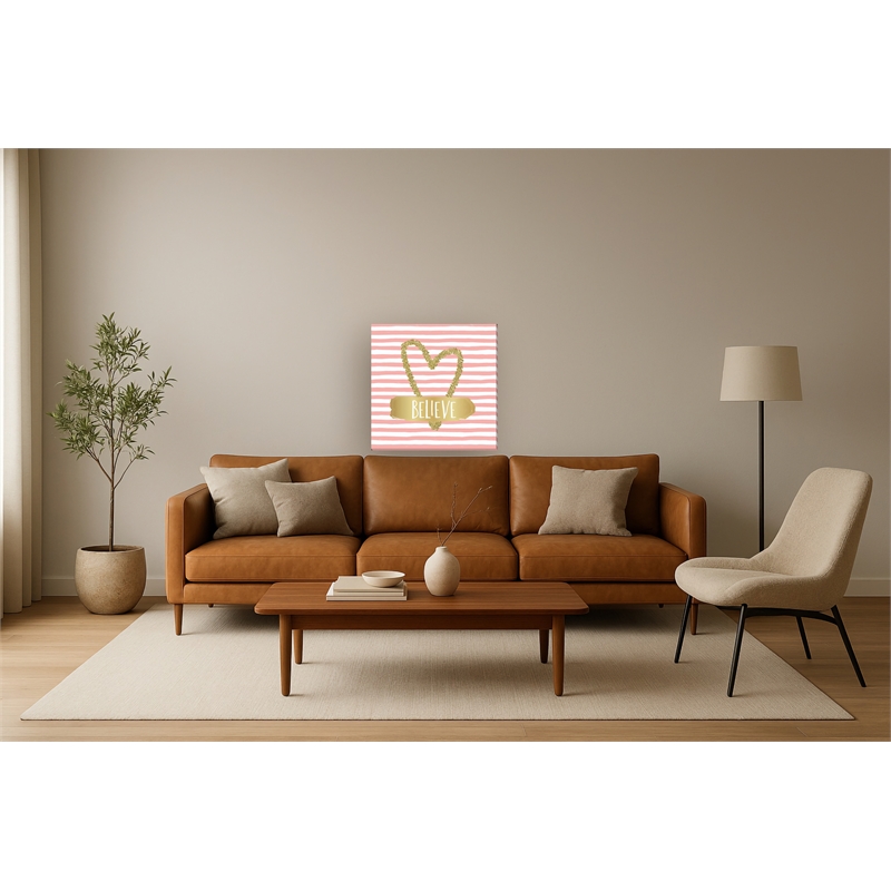 Believe in Gold Heart Whimsy Canvas Wall Art - 24