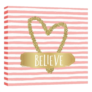 Believe in Gold Heart Whimsy Canvas Wall Art - 24&quot x 24&quot - Multicolor