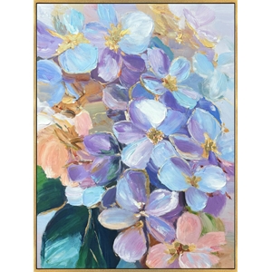 Petal Reverie I - 40&quot x 30&quot - Hand-Embellished Canvas in Frame - Blue
