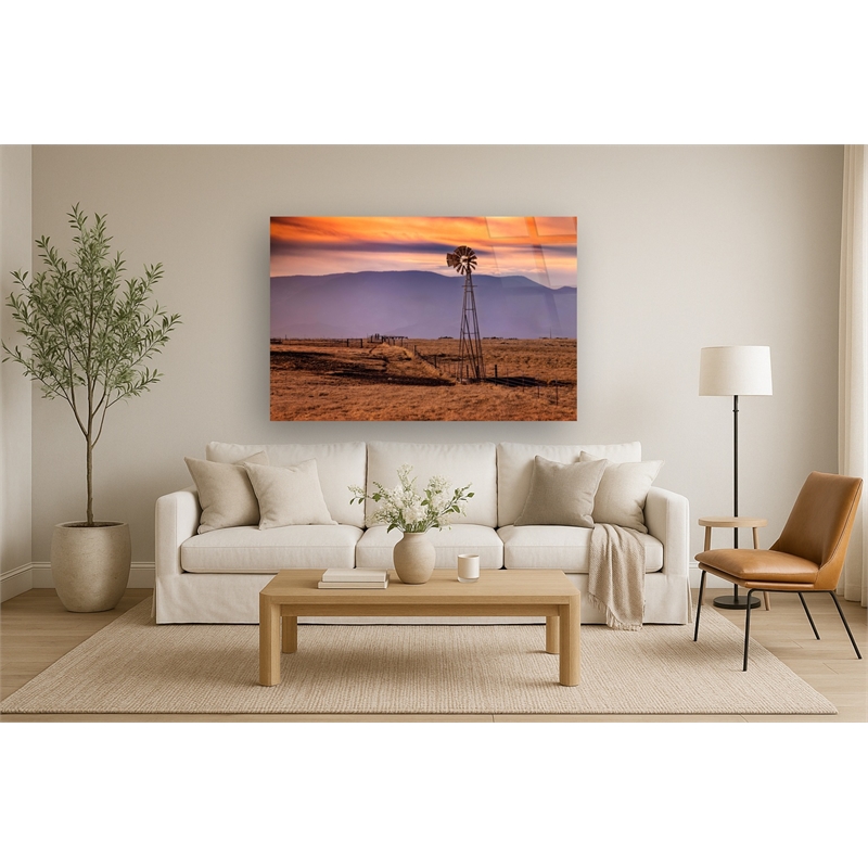 Windmill on the Prairie Frameless Tempered Glass Wall Art - Multicolor