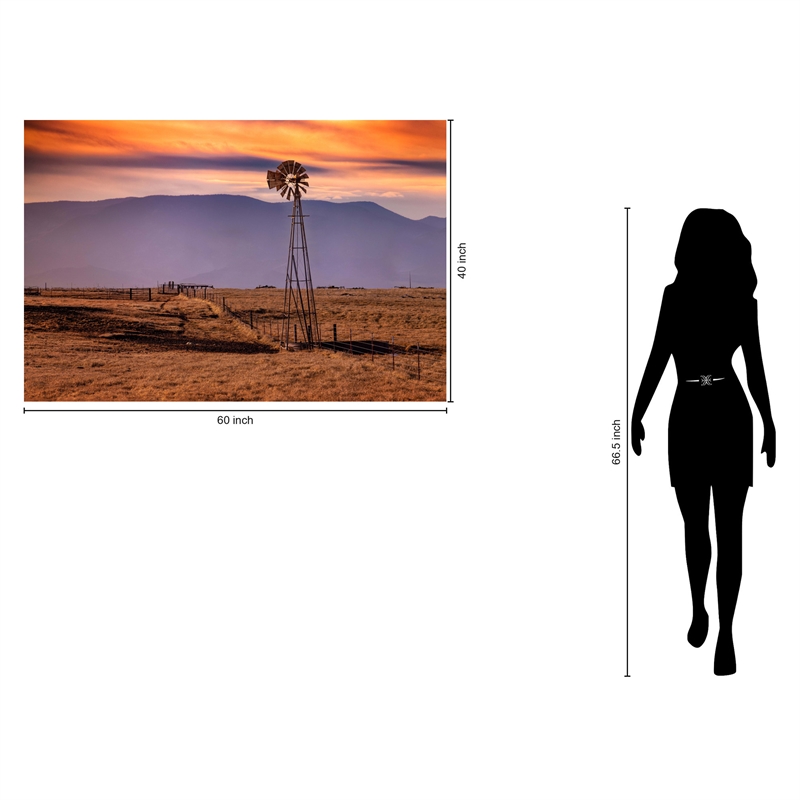 Windmill on the Prairie Frameless Tempered Glass Wall Art - Multicolor