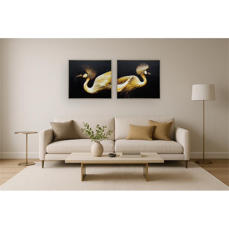 Golden Majesty Crane Pair Canvas Wall Art - 78