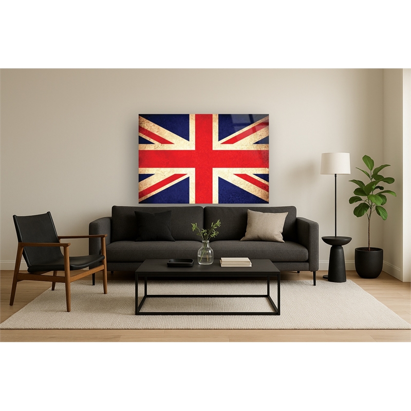 Vintage British Flag Art Frameless Tempered Glass Wall Art - Multicolor