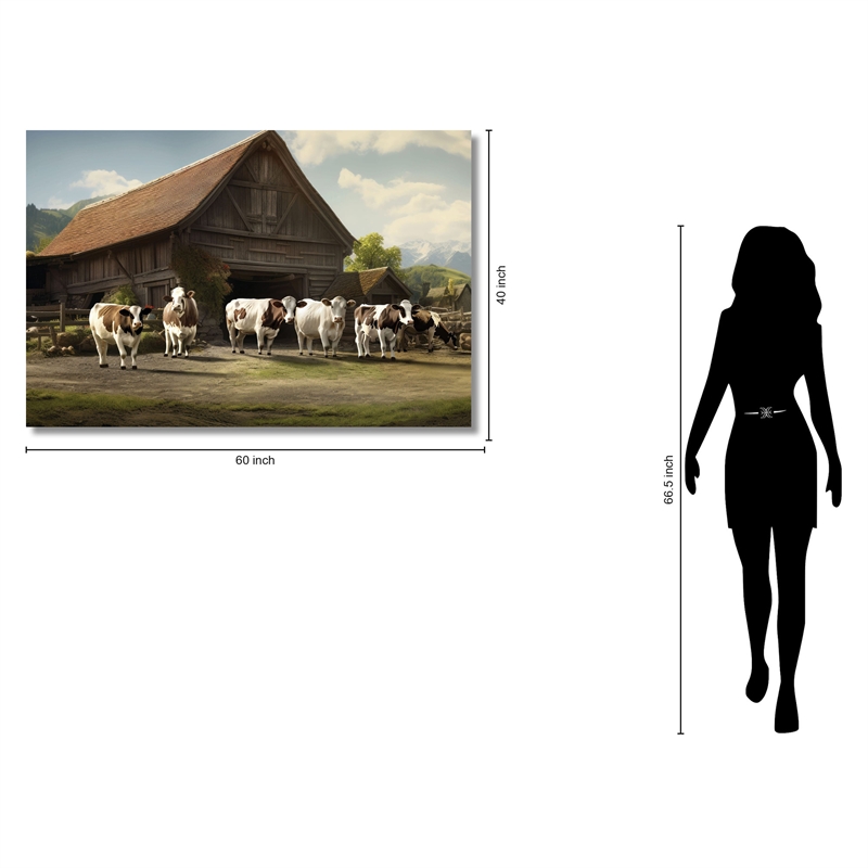 Rustic Farm with Cows Frameless Tempered Glass Wall Art - Multicolor