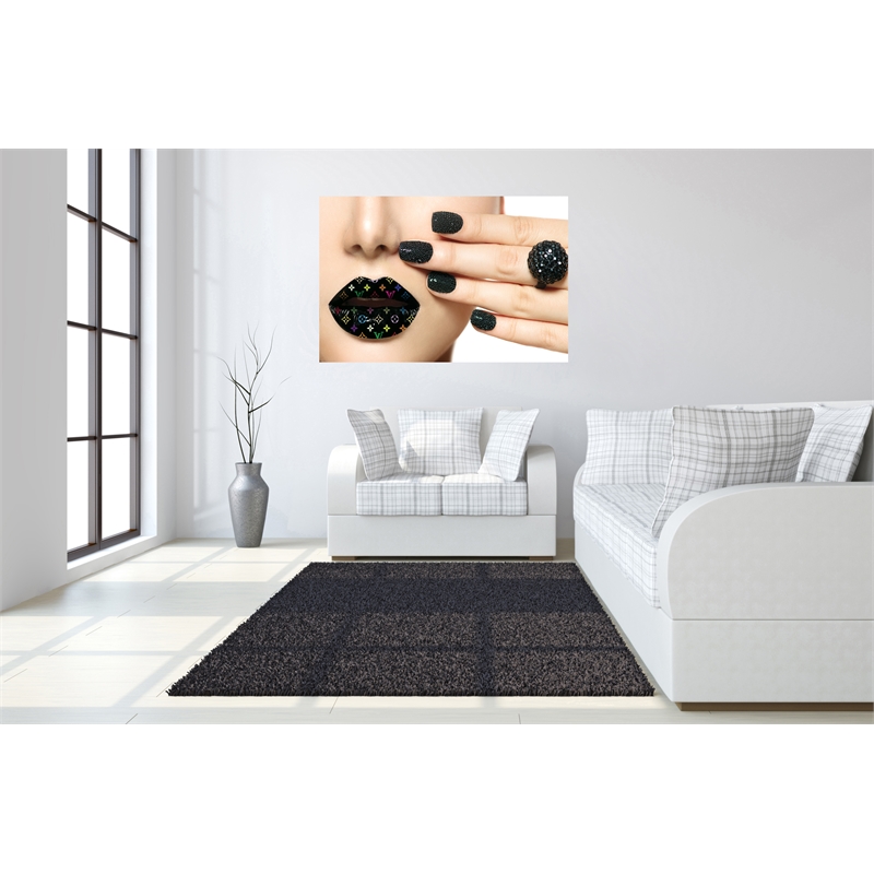 Design Her Lips Rhinestones Frameless Tempered Glass Wall Art - Multicolor