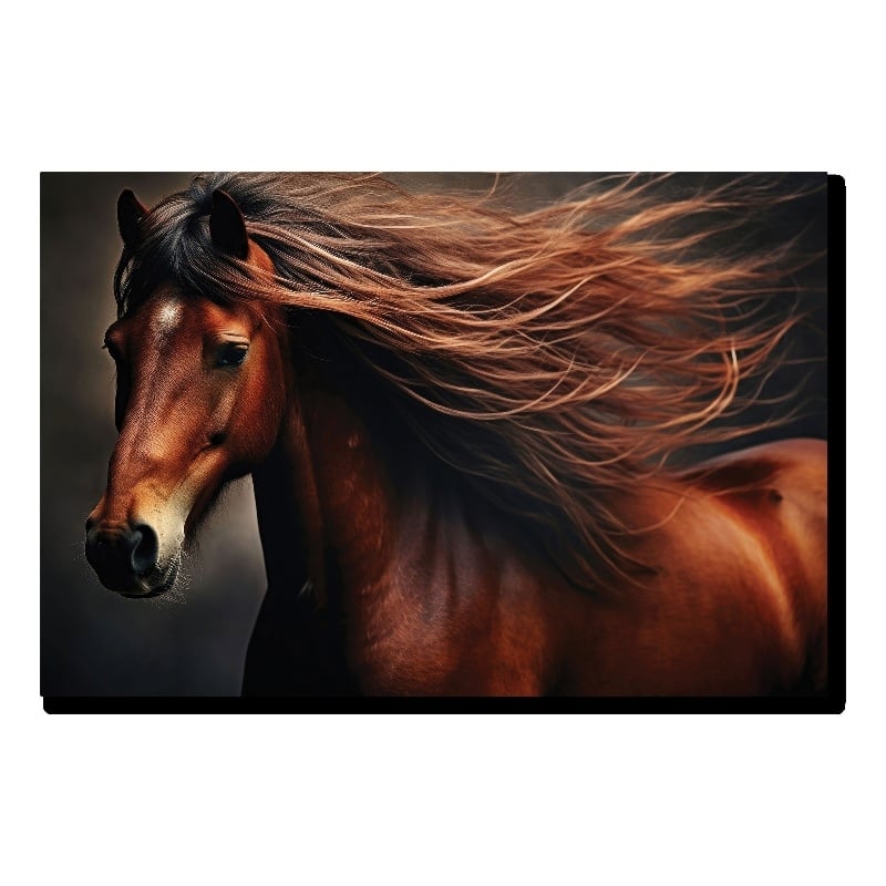 Chestnut Horse in the Wind Frameless Tempered Glass Wall Art - Multicolor