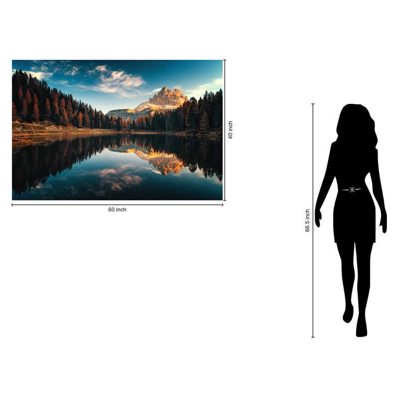 Mountain Reflection Frameless Tempered Glass Wall Art - Multicolor