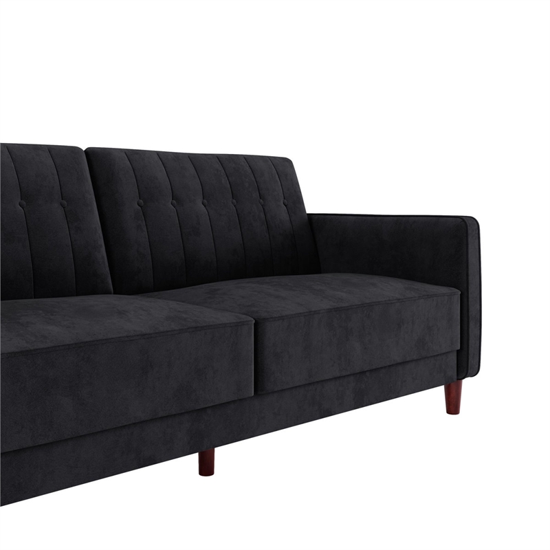 Elara Channel Tufted Transitional Convertible Sofa - Futon in Black Velvet