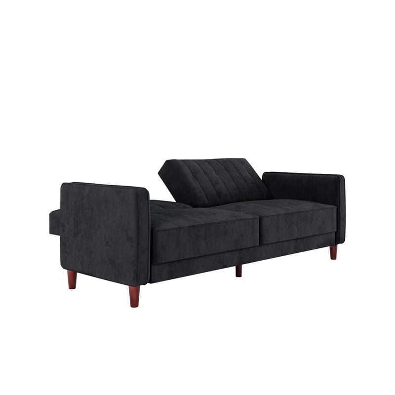 Elara Channel Tufted Transitional Convertible Sofa - Futon in Black Velvet
