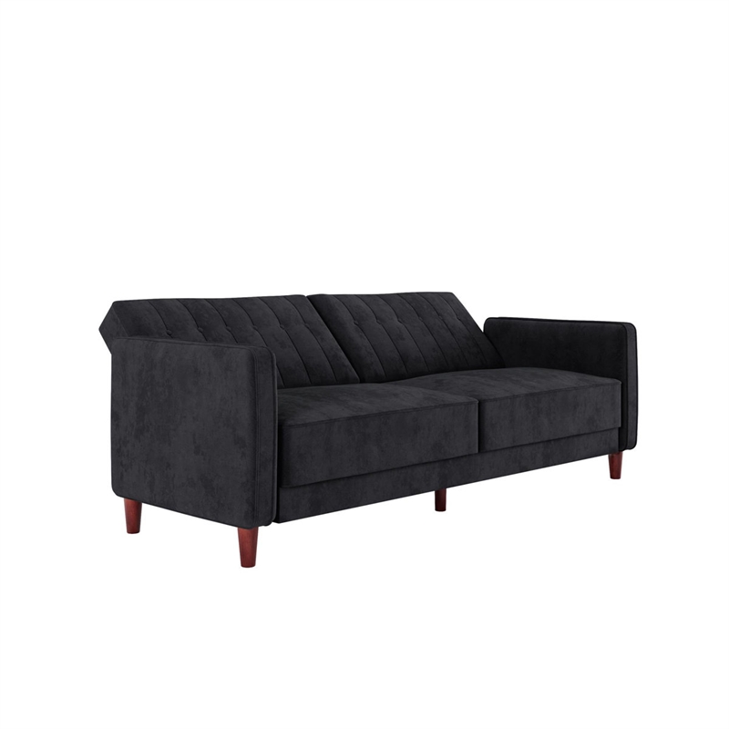 Elara Channel Tufted Transitional Convertible Sofa - Futon in Black Velvet