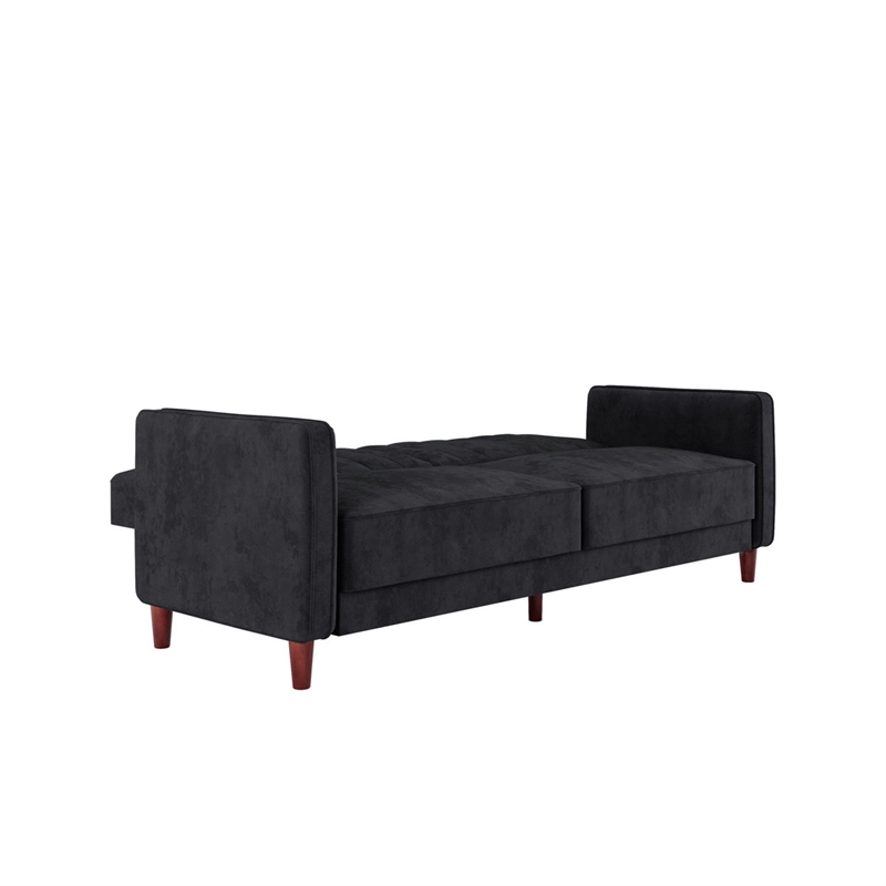 Elara Channel Tufted Transitional Convertible Sofa - Futon in Black Velvet