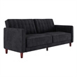 Elara Channel Tufted Transitional Convertible Sofa - Futon in Black Velvet