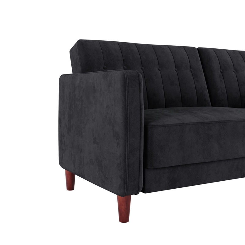 Elara Channel Tufted Transitional Convertible Sofa - Futon in Black Velvet
