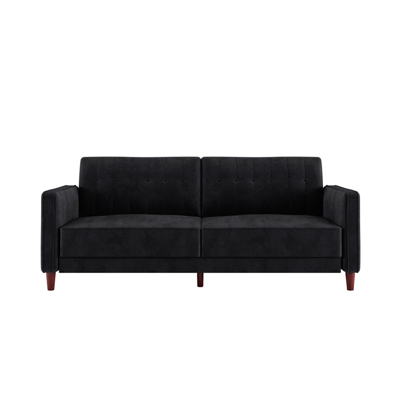 Elara Channel Tufted Transitional Convertible Sofa - Futon in Black Velvet