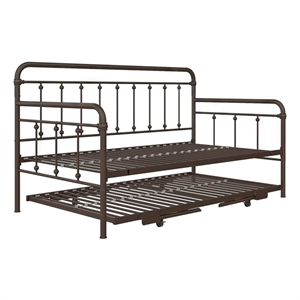 Twin Metal Daybed with Twin Pop Up Trundle Bed in Bronze