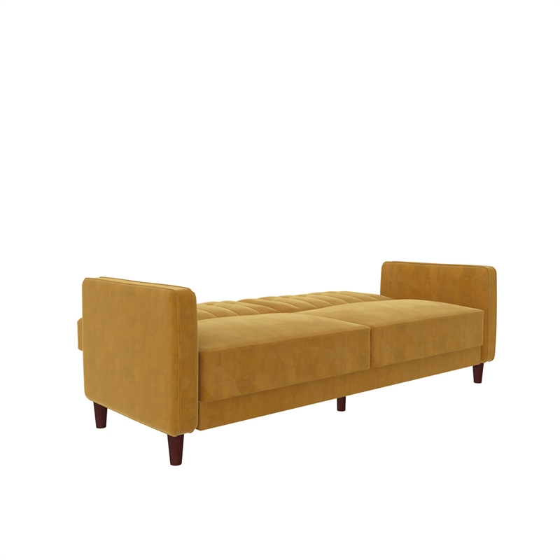 Elara Channel Tufted Transitional Convertible Sofa - Futon in Mustard Velvet