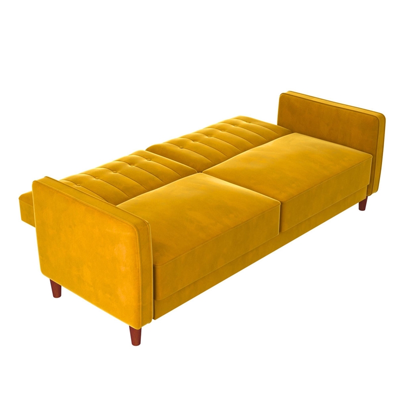 Elara Channel Tufted Transitional Convertible Sofa - Futon in Mustard Velvet