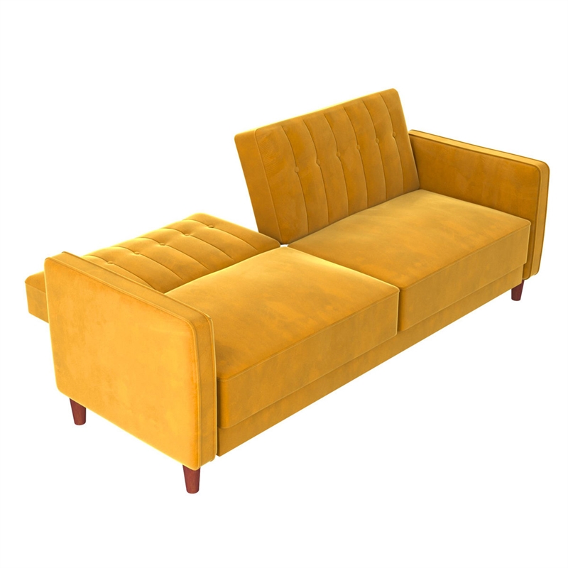 Elara Channel Tufted Transitional Convertible Sofa - Futon in Mustard Velvet