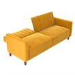 Elara Channel Tufted Transitional Convertible Sofa - Futon in Mustard Velvet