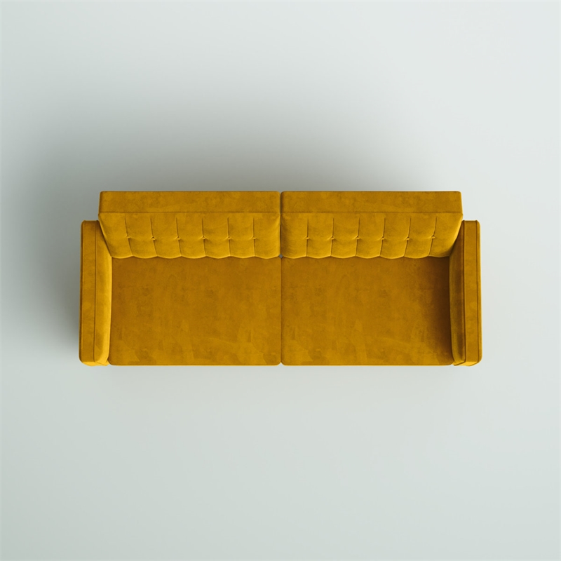 Elara Channel Tufted Transitional Convertible Sofa - Futon in Mustard Velvet
