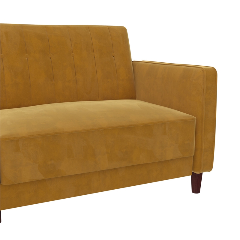 Elara Channel Tufted Transitional Convertible Sofa - Futon in Mustard Velvet