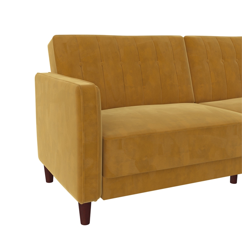 Elara Channel Tufted Transitional Convertible Sofa - Futon in Mustard Velvet