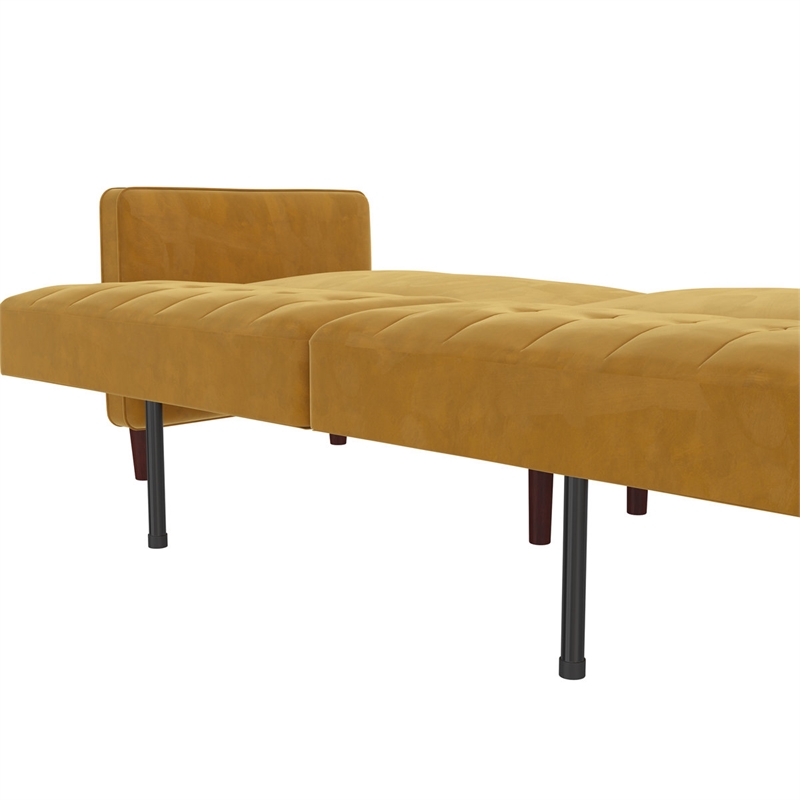 Elara Channel Tufted Transitional Convertible Sofa - Futon in Mustard Velvet