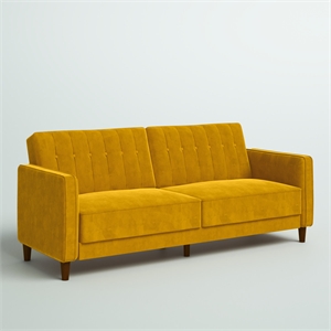 Pin Tufted Transitional Futon in Mustard Velvet