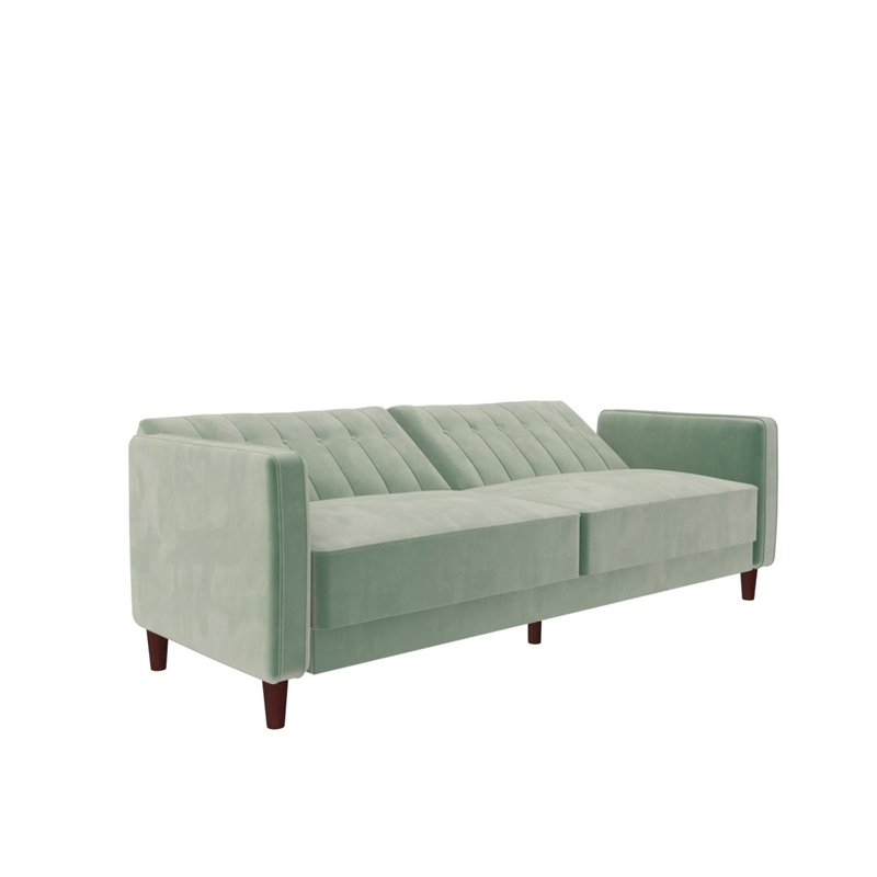 Elara Channel Tufted Transitional Convertible Sofa - Futon in Light Green Velvet