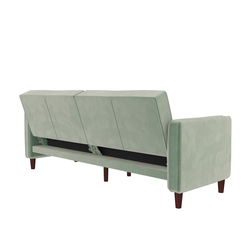 Elara Channel Tufted Transitional Convertible Sofa - Futon in Light Green Velvet