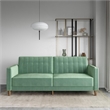 Elara Channel Tufted Transitional Convertible Sofa - Futon in Light Green Velvet