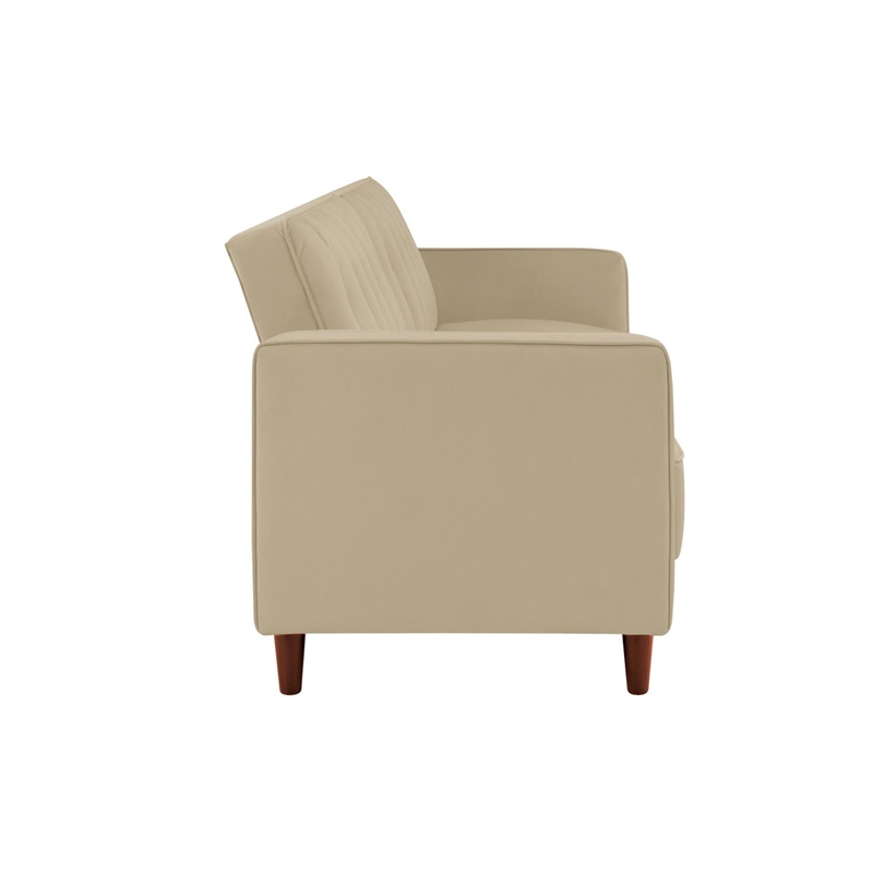 Pin Tufted Transitional Futon in Tan Velvet