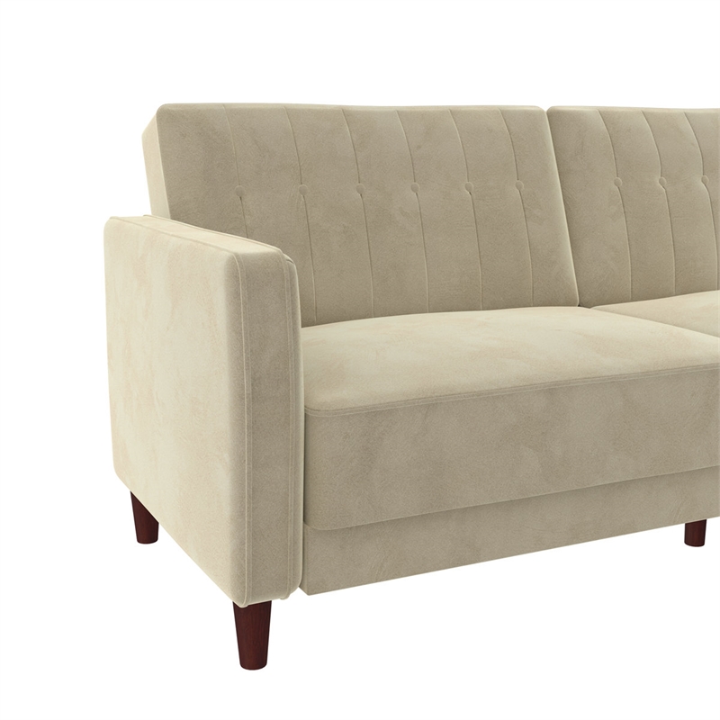 Pin Tufted Transitional Futon in Tan Velvet