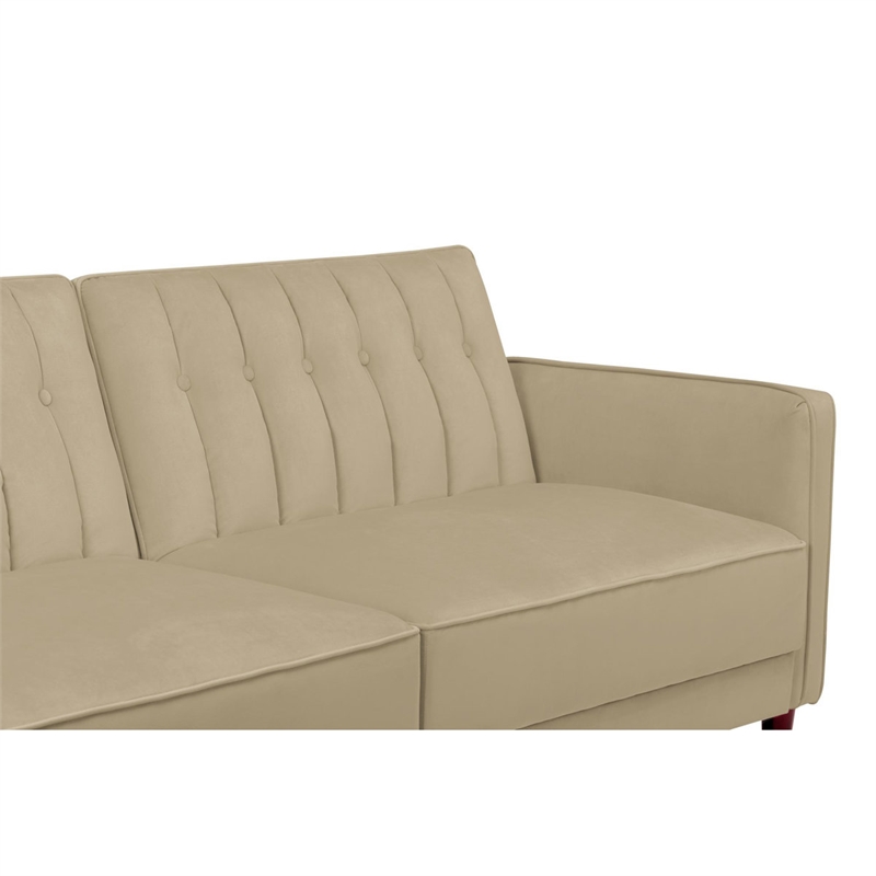 Pin Tufted Transitional Futon in Tan Velvet