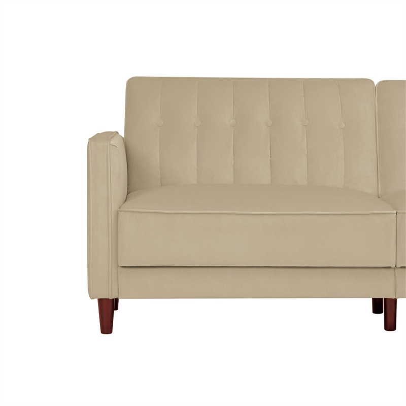 Pin Tufted Transitional Futon in Tan Velvet
