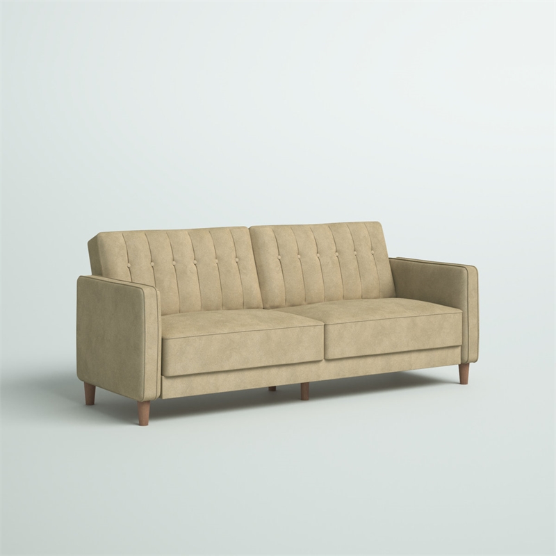 Pin Tufted Transitional Futon in Tan Velvet
