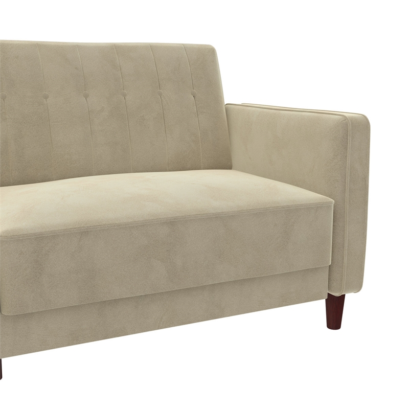 Pin Tufted Transitional Futon in Tan Velvet