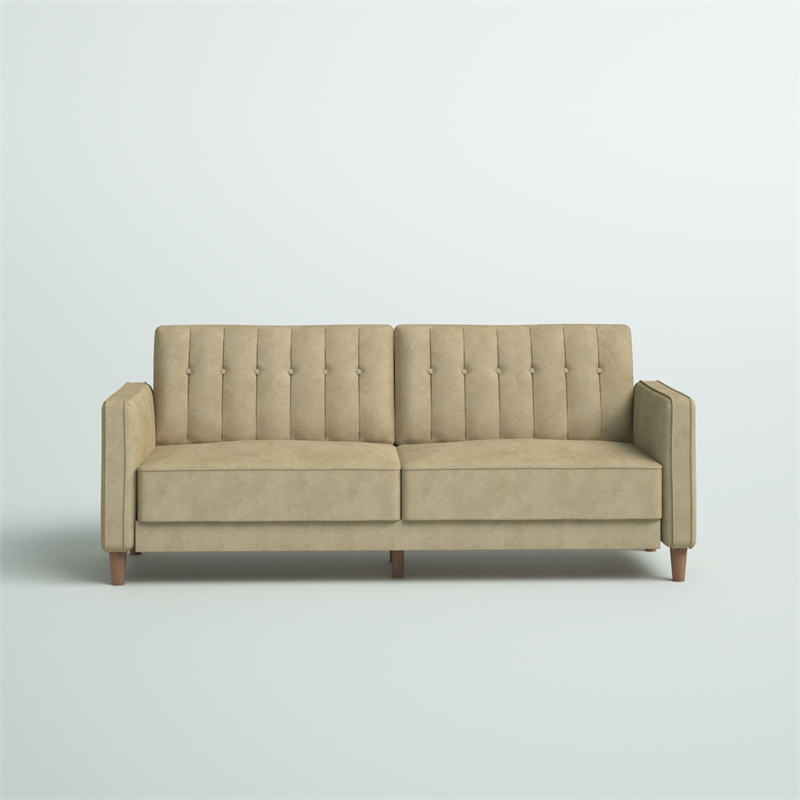 Pin Tufted Transitional Futon in Tan Velvet