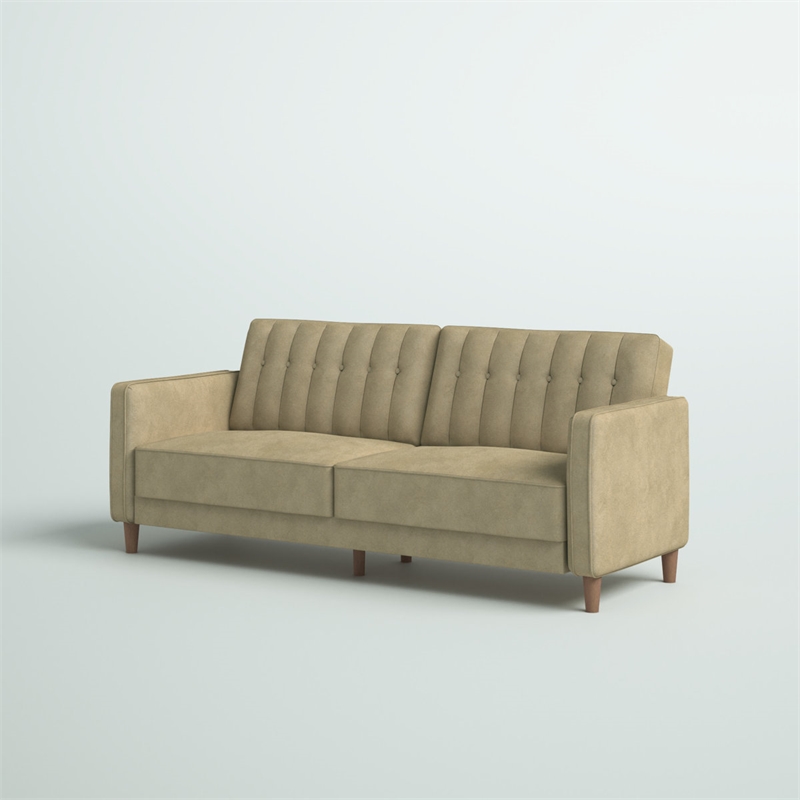 Pin Tufted Transitional Futon in Tan Velvet