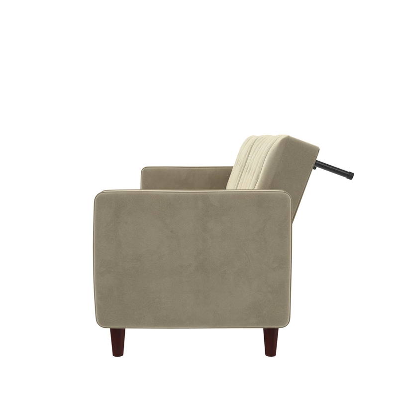 Pin Tufted Transitional Futon in Tan Velvet