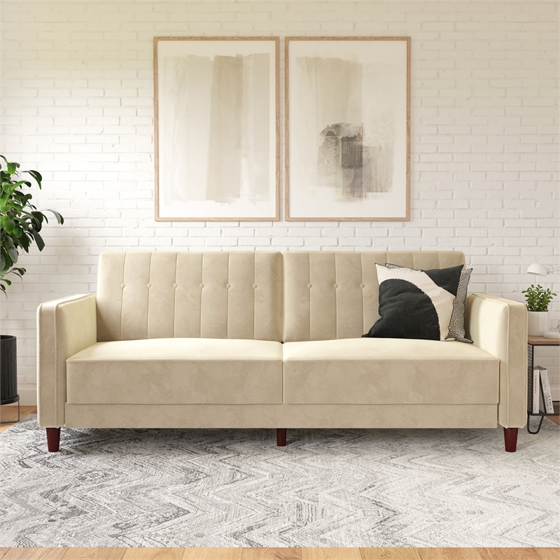 Pin Tufted Transitional Futon in Tan Velvet