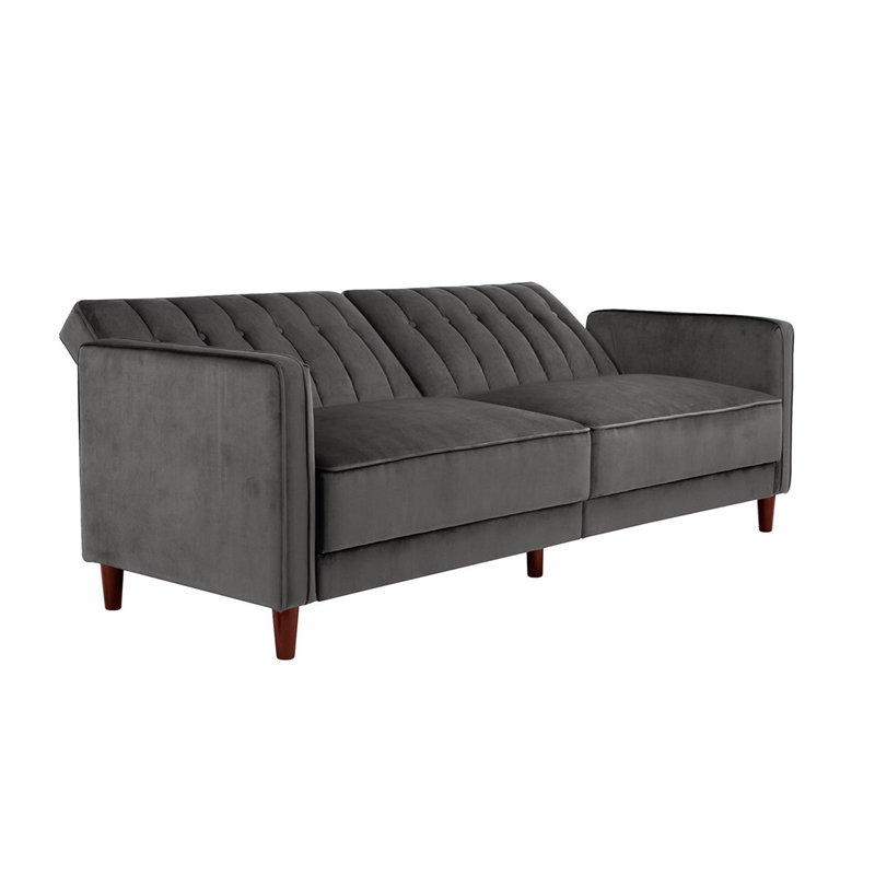 Pin Tufted Transitional Futon in Gray Velvet